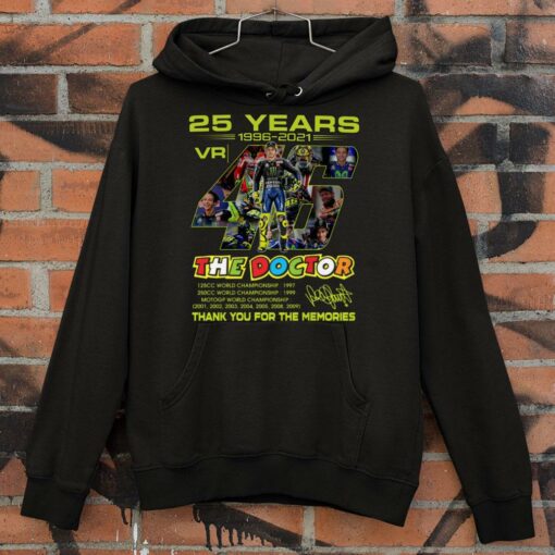 Original Valentino Rossi VR46 The Doctor 25 years MotoGP World Championship signature thank you for the memories shirt 4