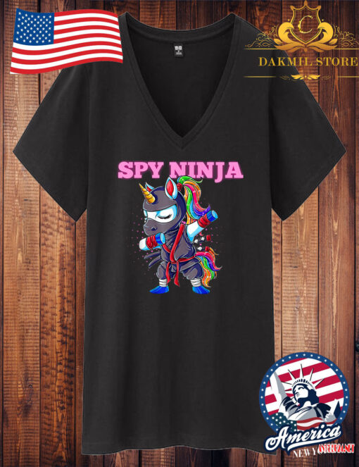 Vintage Cool Spy Gaming Ninjas Unicorn Gamer Boy Girl Spy Ninja V Neck