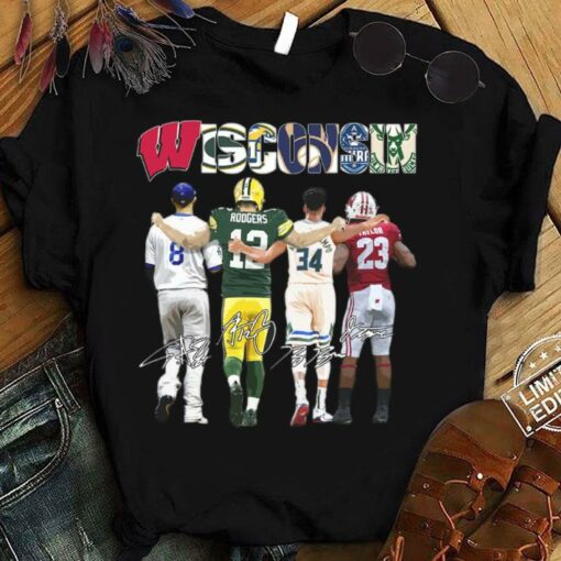 Official Wisconsin Badgers Green Bay Packers Milwaukee Brewers Milwaukee Bucks Signatures Shirt 1