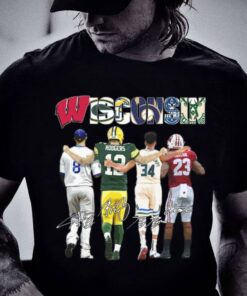 Official Wisconsin Badgers Green Bay Packers Milwaukee Brewers Milwaukee Bucks Signatures Shirt 5