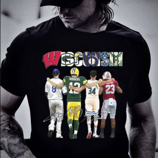 Official Wisconsin Badgers Green Bay Packers Milwaukee Brewers Milwaukee Bucks Signatures Shirt 2