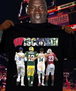 Official Wisconsin Badgers Green Bay Packers Milwaukee Brewers Milwaukee Bucks Signatures Shirt 6
