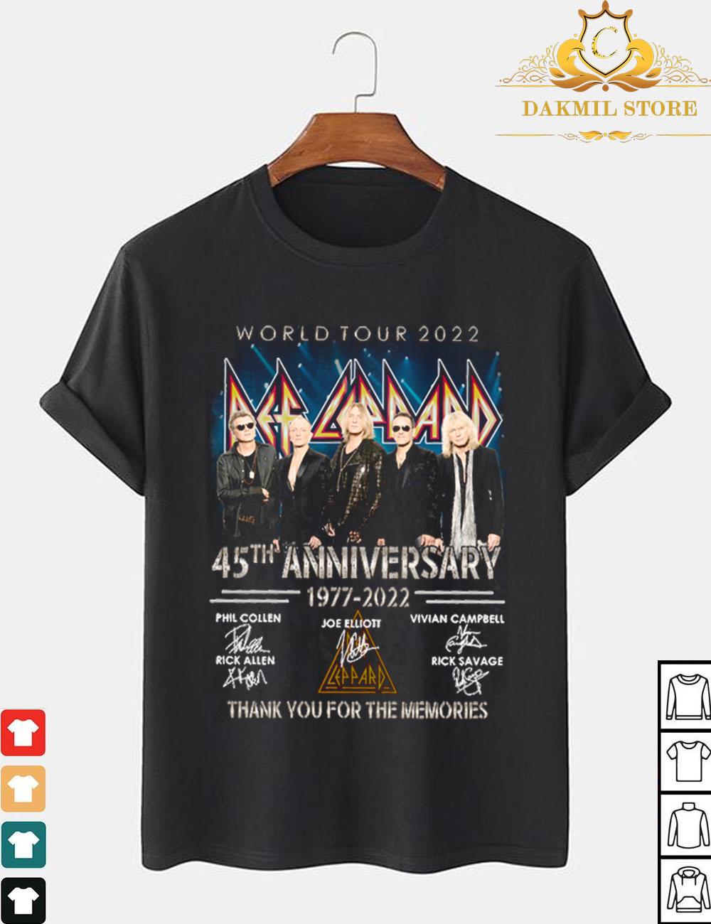 World Tour 2022 Def Leppard 45 th Anniversary 1977-2022 thank you for the memories shirt