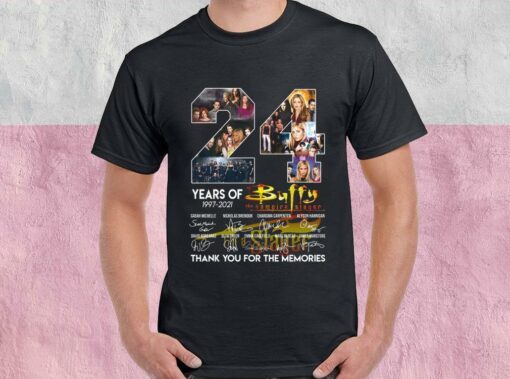 24 Years Of 1997 2021 Buffy The Vampire Slayer Signatures Thank You For The Memories Shirt, Buffy The Vampire Slayer For Men Shirt 1