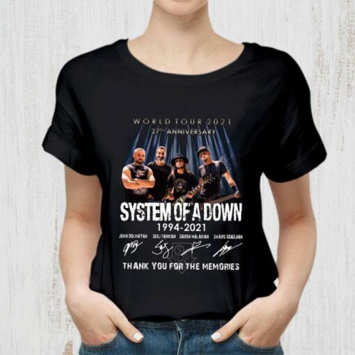 Awesome 27th anniversary System Of A Down 1994-2021 World Tour 2021 thank you for the memories signatures shirt, John Dolmayan, Serj Tankian, Daron Malakian, Shavo Odadjian 2