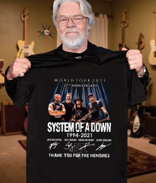 Awesome 27th anniversary System Of A Down 1994-2021 World Tour 2021 thank you for the memories signatures shirt, John Dolmayan, Serj Tankian, Daron Malakian, Shavo Odadjian 3
