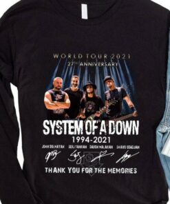 Awesome 27th anniversary System Of A Down 1994-2021 World Tour 2021 thank you for the memories signatures shirt, John Dolmayan, Serj Tankian, Daron Malakian, Shavo Odadjian 7