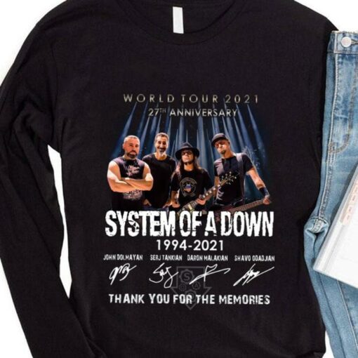 Awesome 27th anniversary System Of A Down 1994-2021 World Tour 2021 thank you for the memories signatures shirt, John Dolmayan, Serj Tankian, Daron Malakian, Shavo Odadjian 4