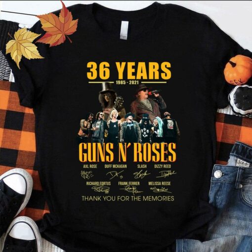 Awesome 36 Years Guns N Roses Thank You For The Memories Axl Rose Slash Signatures Shirt 1