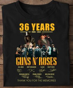Awesome 36 Years Guns N Roses Thank You For The Memories Axl Rose Slash Signatures Shirt 5