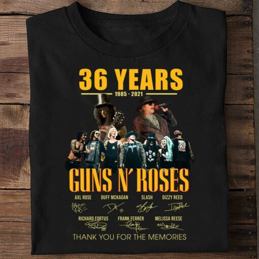 Awesome 36 Years Guns N Roses Thank You For The Memories Axl Rose Slash Signatures Shirt 2