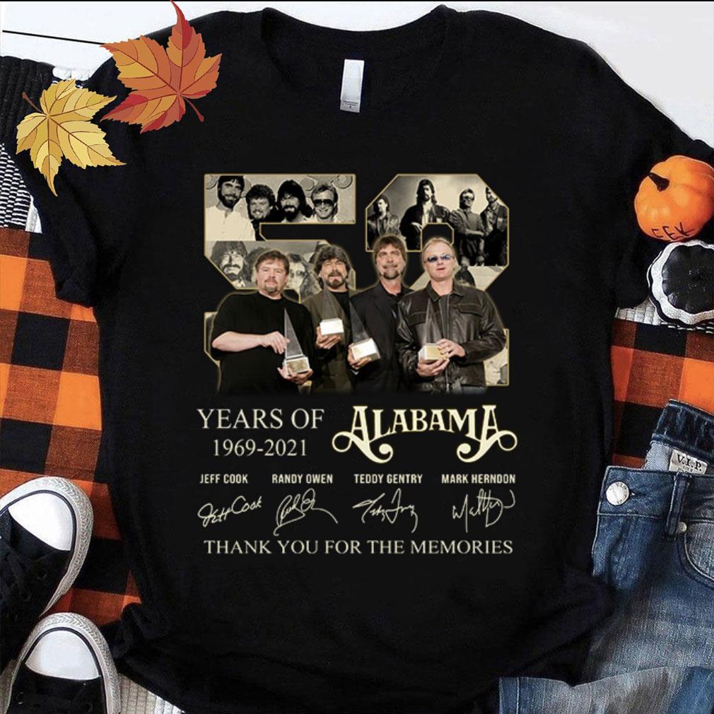 52 years of 1969-2021 Alabama thank you for the memories signatures shirt, Jeff Cook, Randy Owen, Teddy Gentry, Mark Herndon Awesome 52 years of 1969-2021 Alabama thank you for the memories signatures shirt, Jeff Cook, Randy Owen, Teddy Gentry, Mark Herndon 1