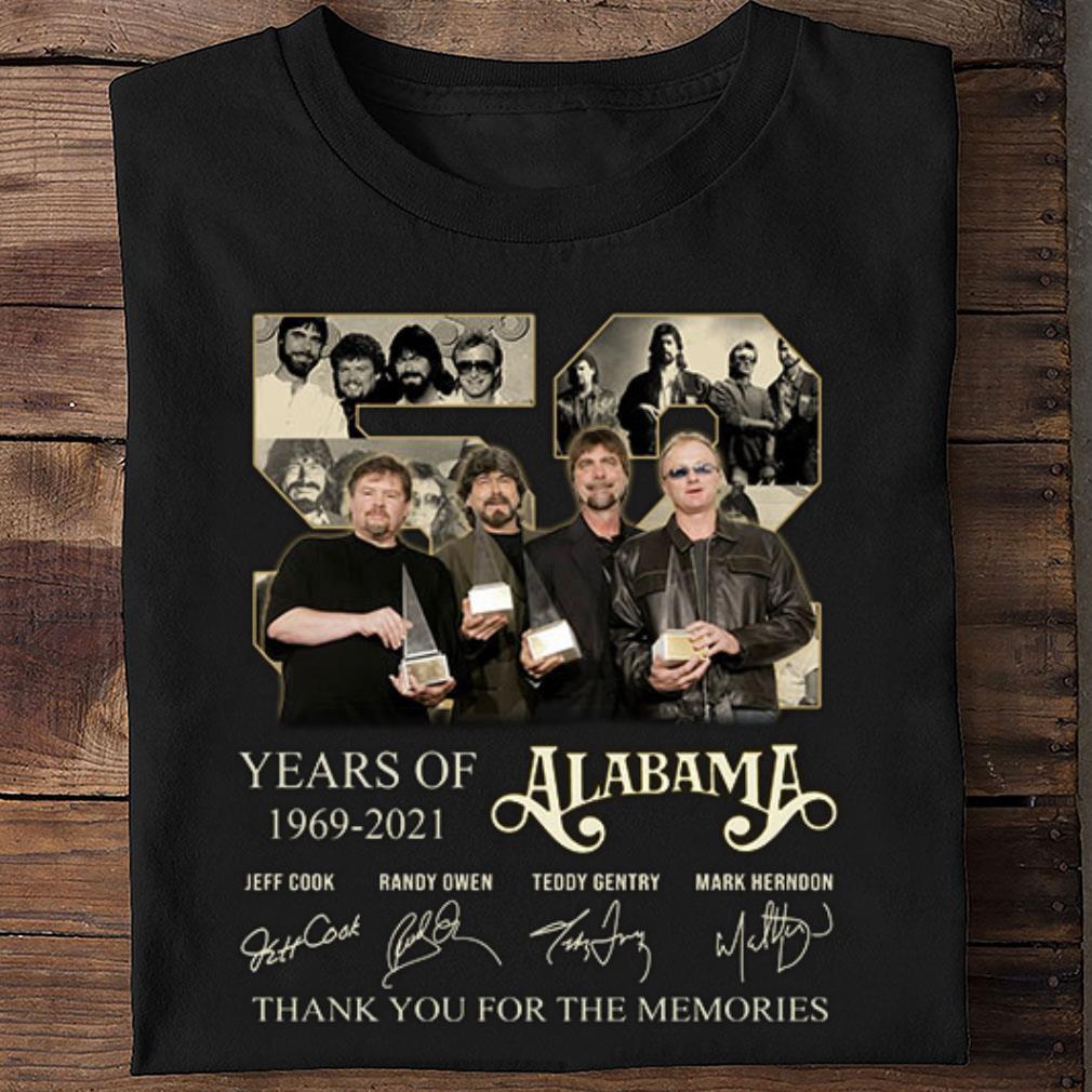 52 years of 1969-2021 Alabama thank you for the memories signatures shirt, Jeff Cook, Randy Owen, Teddy Gentry, Mark Herndon Awesome 52 years of 1969-2021 Alabama thank you for the memories signatures shirt, Jeff Cook, Randy Owen, Teddy Gentry, Mark Herndon 2