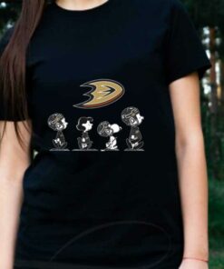 Anaheim Ducks Walking Shirt, The Peanut Character Charlie Brown And Snoopy Walking With Anaheim Ducks Logo Baseball Shirt 5