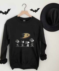 Anaheim Ducks Walking Shirt, The Peanut Character Charlie Brown And Snoopy Walking With Anaheim Ducks Logo Baseball Shirt 6