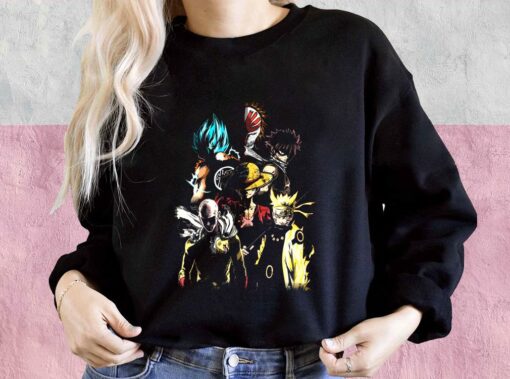 Anime Legends Goku Naruto Natsu Luffy Saitama Shirt, Mashup Goku Naruto Natsu Luffy Saitama For Men Shirt 3