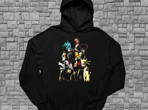 Anime Legends Goku Naruto Natsu Luffy Saitama Shirt, Mashup Goku Naruto Natsu Luffy Saitama For Men Shirt 4
