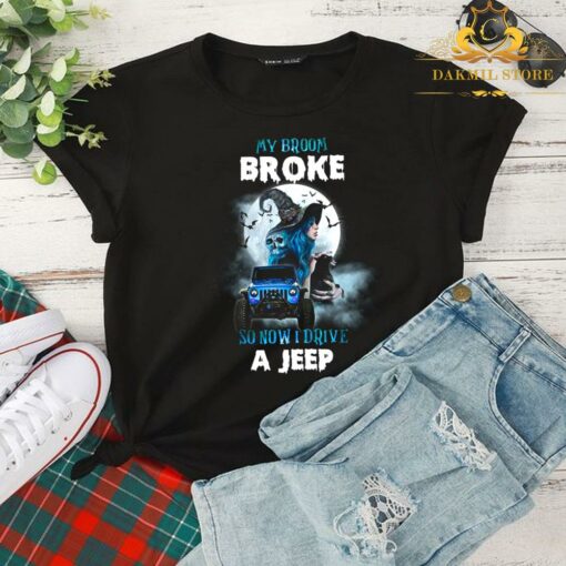 Awesome My Broom Broke So Now I Drive A Jeep Witch Halloween Shirt 2