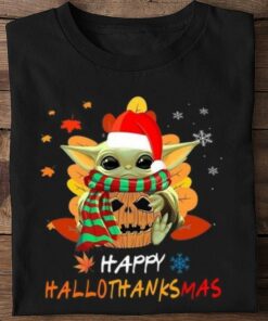Best Baby Yoda Happy HalloThankMas Halloween Thanksgiving Christmas Shirt 5