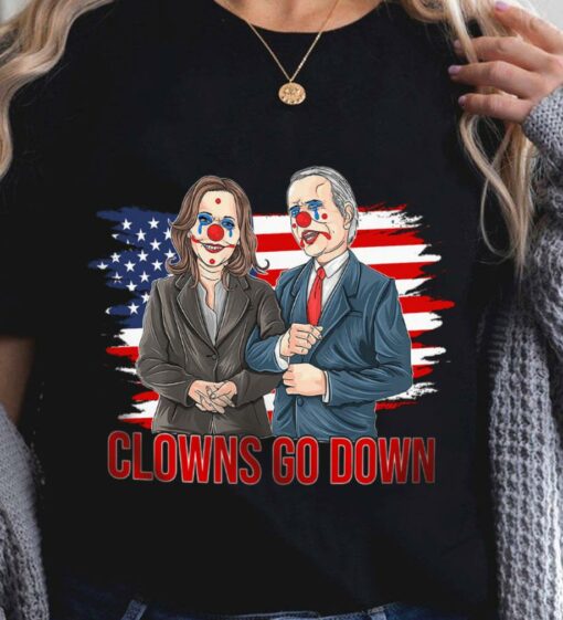 Best Biden Harris Clowns Go Down American Flag Halloween Shirt 2