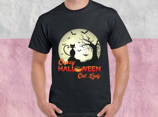 Black Cat Halloween Shirt, Crazy Halloween Cat Lady Shirt, Cat Lady Halloween For Men Shirt 1