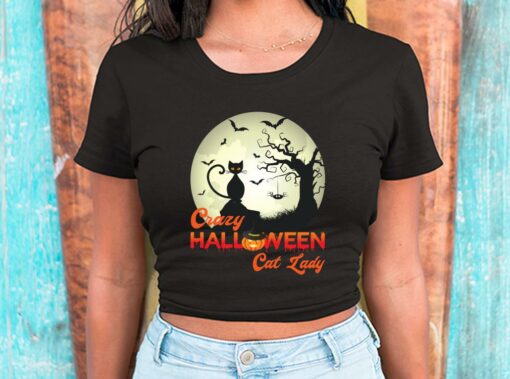 Black Cat Halloween Shirt, Crazy Halloween Cat Lady Shirt, Cat Lady Halloween For Men Shirt 2