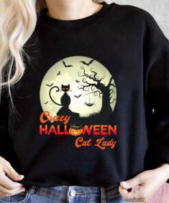 Black Cat Halloween Shirt, Crazy Halloween Cat Lady Shirt, Cat Lady Halloween For Men Shirt 6
