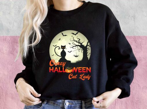 Black Cat Halloween Shirt, Crazy Halloween Cat Lady Shirt, Cat Lady Halloween For Men Shirt 3