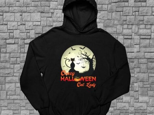 Black Cat Halloween Shirt, Crazy Halloween Cat Lady Shirt, Cat Lady Halloween For Men Shirt 4