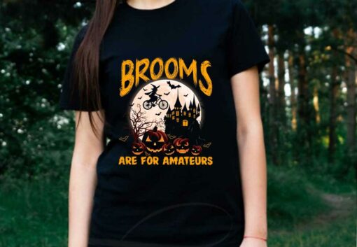 Brooms Are For Amateurs Witch Riding Bike Cycling Halloween Shirt, Brooms Are For Amteurs Witch Bike Shirt 2