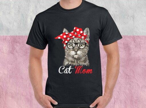 Cat Mom Shirt, For Cat Lovers Mothers Day Shirt, Cat With Bow For Men Shirt 1