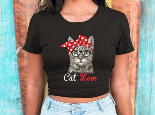 Cat Mom Shirt, For Cat Lovers Mothers Day Shirt, Cat With Bow For Men Shirt 2