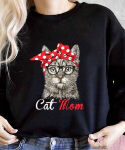Cat Mom Shirt, For Cat Lovers Mothers Day Shirt, Cat With Bow For Men Shirt 6