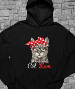 Cat Mom Shirt, For Cat Lovers Mothers Day Shirt, Cat With Bow For Men Shirt 7