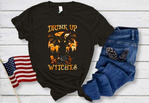 Cat Witch Dragon Moon Pumpkins Skull Halloween Shirt, Cat Dragon Drink Up Shirt 1