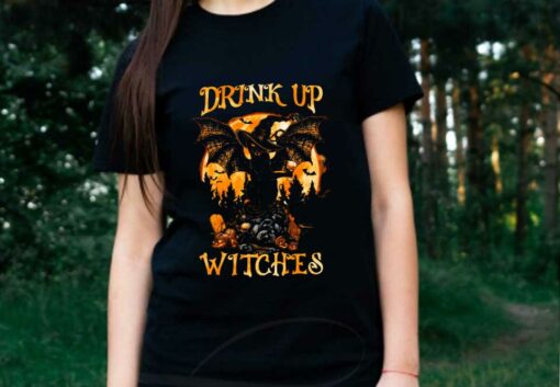 Cat Witch Dragon Moon Pumpkins Skull Halloween Shirt, Cat Dragon Drink Up Shirt 2