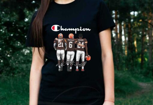 Champion Cleveland Browns Best Player Signatures Shirt, Logo Champion Cleveland Browns Mayfield Ward Chubb Shirt 2