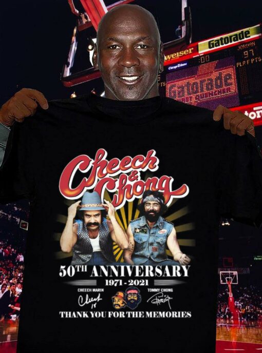 Best Cheech & Chong 50th anniversary 1971-2021 Cheech Marin Tommy Chong Signatures Thank You For The Memories Shirt 3