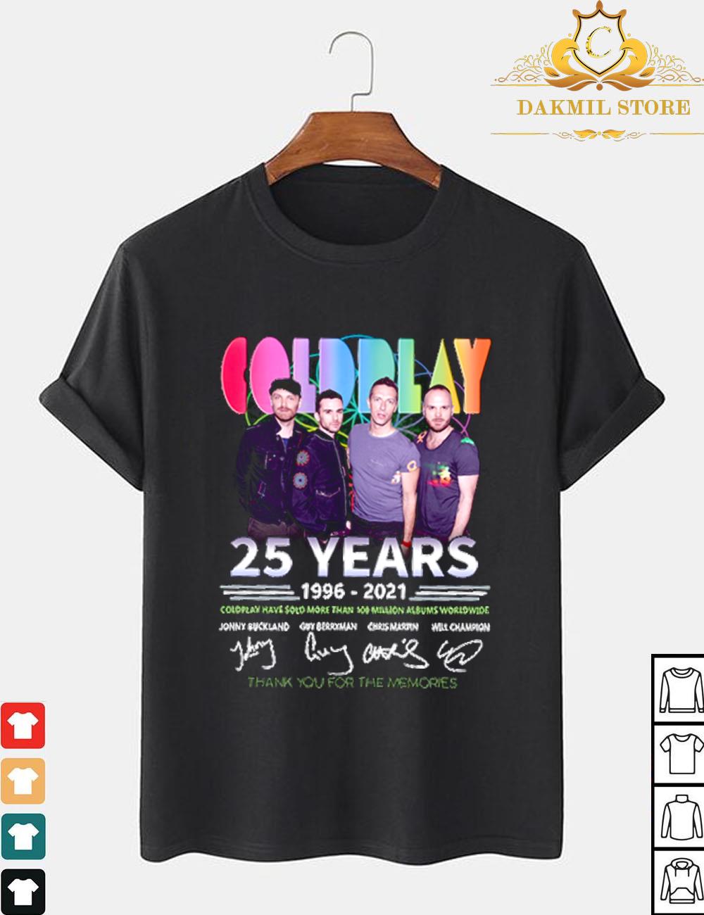 Coldplay 25 years 1996 2021 thank you for the memories shirt