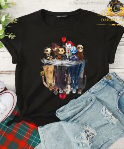 Cute Horror Movie Chibi Character Water Reflection Halloween Shirt,Halloween Chibi Horror Friends T-Shirt 4
