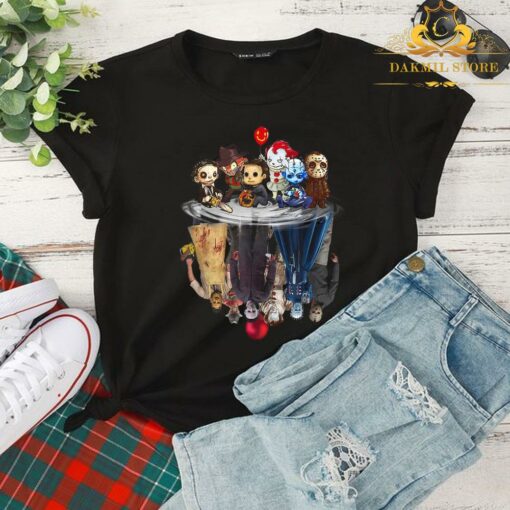 Cute Horror Movie Chibi Character Water Reflection Halloween Shirt,Halloween Chibi Horror Friends T-Shirt 2
