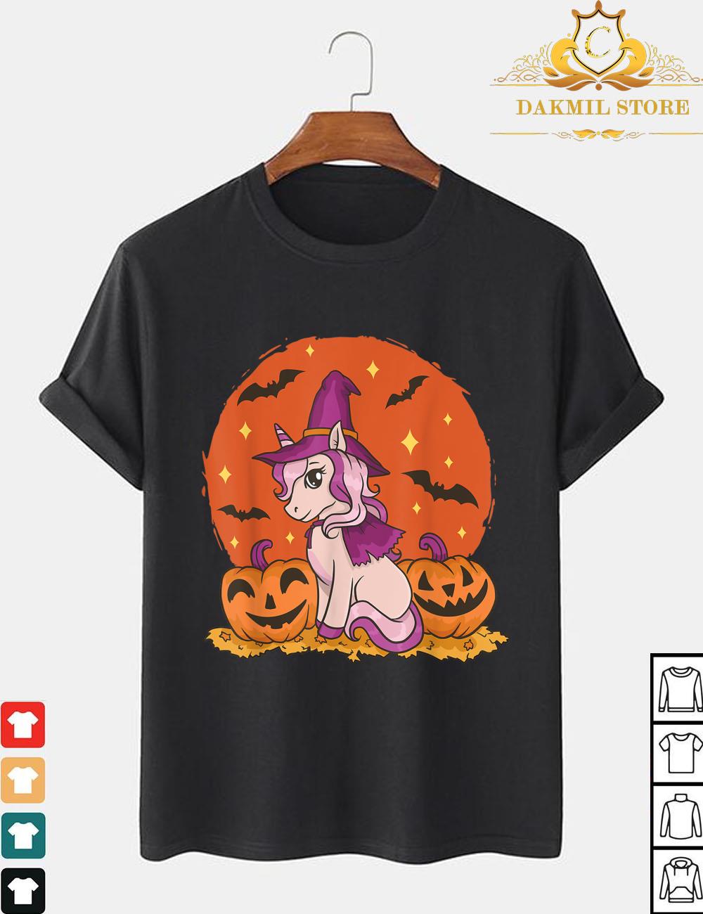 Cute Kids Witch Unicorn Girls Halloween Shirt,Halloween Unicorn Shirt