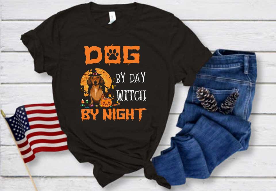Dachshund Day By Day Witch Shirt, Dachshund Dog By Day Witch By Night Halloween Shirt Dachshund Day By Day Witch Shirt, Dachshund Dog By Day Witch By Night Halloween Shirt 1