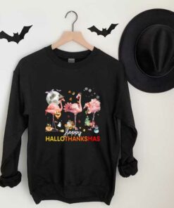 Flamingo Witch Santa Claus Christmas Shirt, Flamingo Happy Hallothanksmas Shirt 6