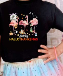 Flamingo Witch Santa Claus Christmas Shirt, Flamingo Happy Hallothanksmas Shirt 7