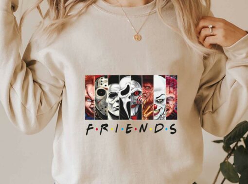 Friends Horror Characters Shirt, Horror Movie Killers Shirt, Happy Halloween Shirt, Halloween Gifts For Men Shirt 3