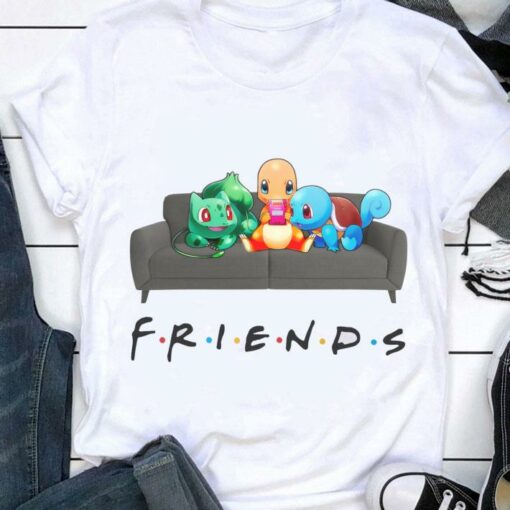 Original Friends Pokemon On Sofa Shirt, Charmander, Bulbasaur, Squirtle 1