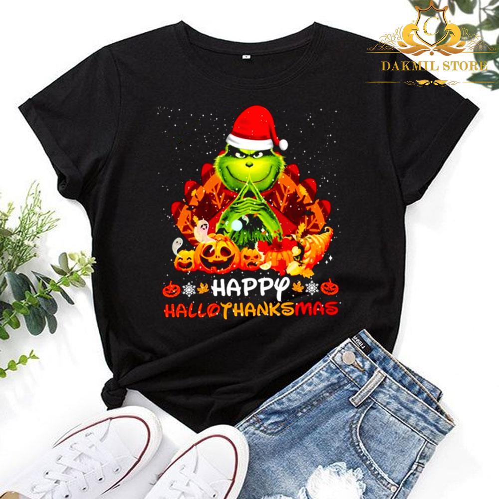 Grinch Halloween Thanksgiving Christmas Happy Hallothanksmas Shirt