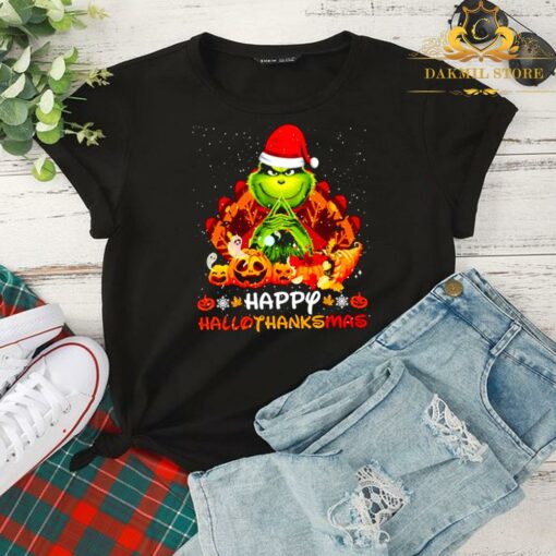 Grinch Halloween Thanksgiving Christmas Happy Hallothanksmas Shirt 2