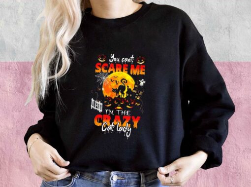 Halloween Cat Shirt, You Can't Scare Me I'm The Crazy Cat Lady Halloween For Men Shirt 3